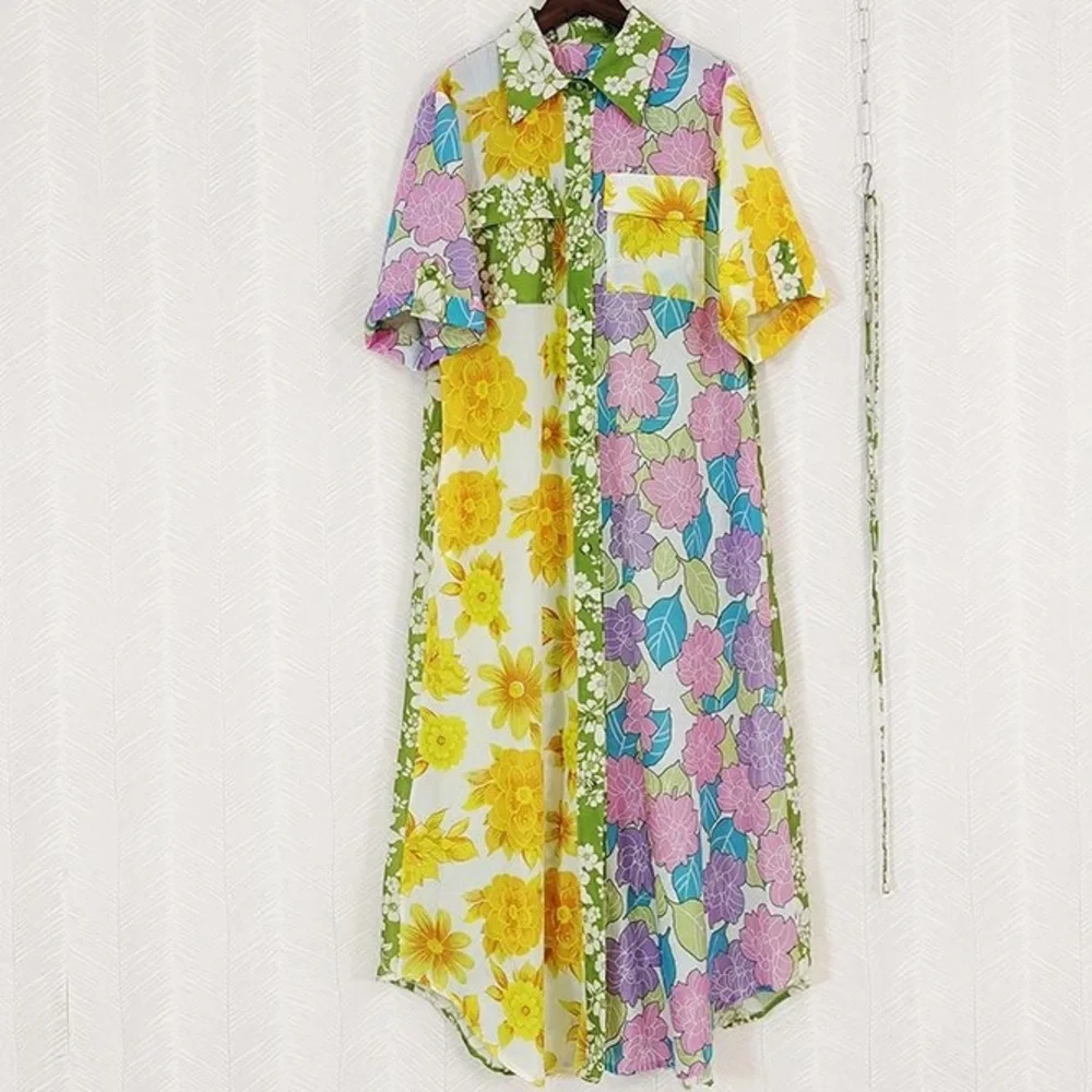 Mixed Floral Cotton Linen Luxury Print Shirtdress With Optional Tie Belt - Picture 3 of 11